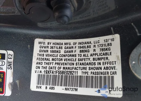 2011 Honda Civic Lx from USA, damaged, VIN 19XFA1F55BE028211
